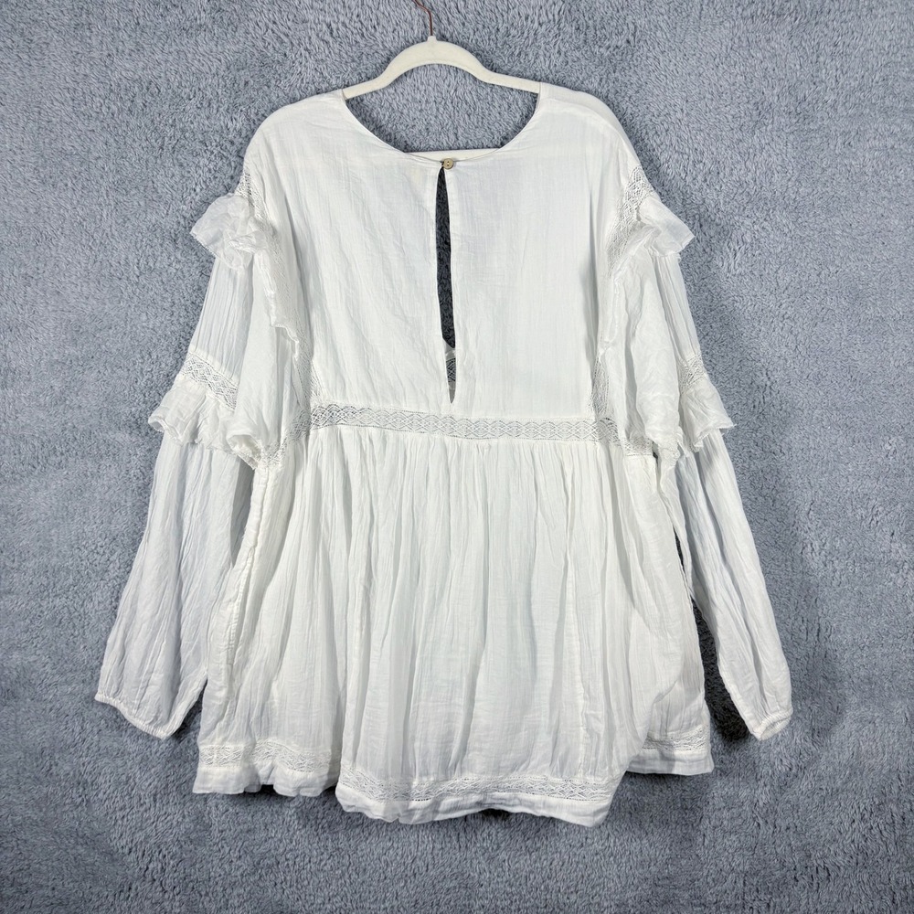 Free People Seashell Skort Romper Size L White Gauze Lace Trim Ruffle Long Slv - Picture 10 of 10